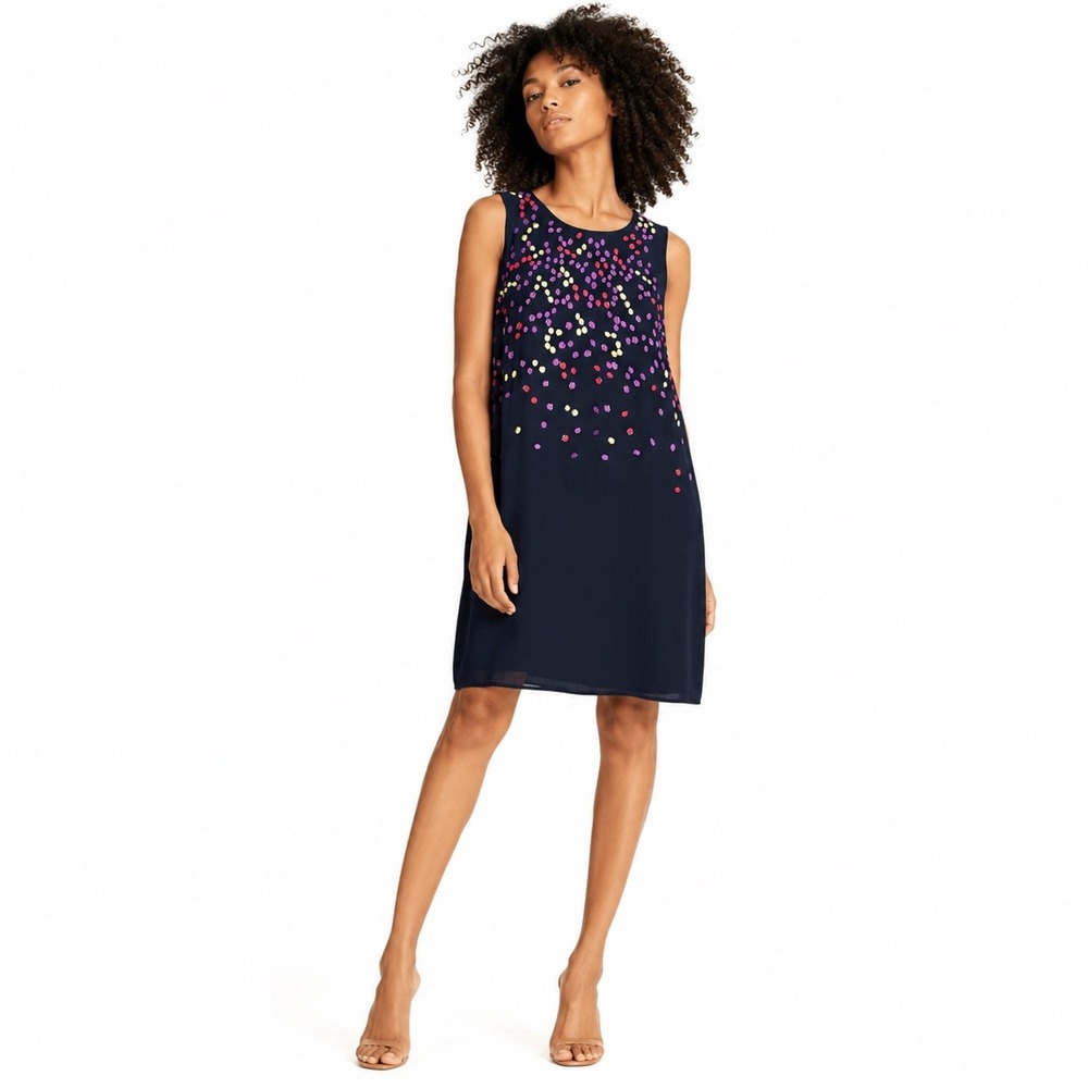 NEW Belle Badgley Mischka Shift Dress Navy Beadedâ Cocktail Party Glam Womens 10